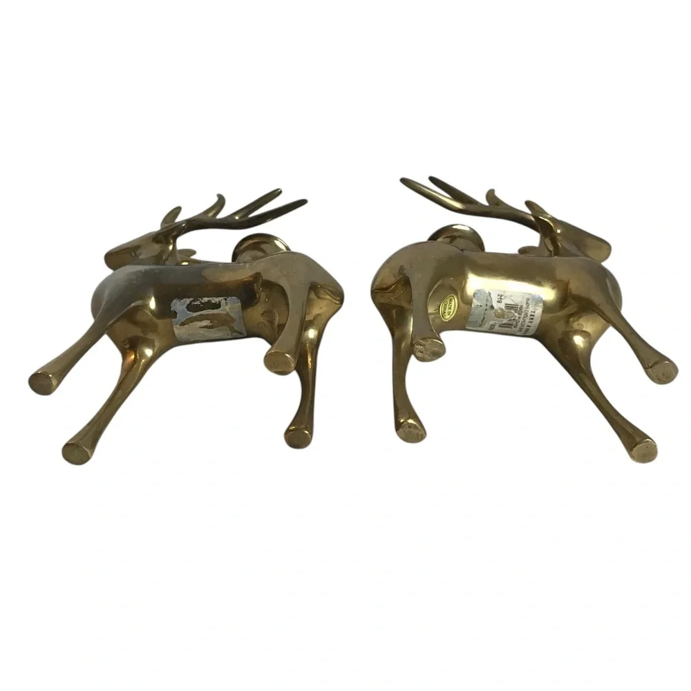 Pottery Barn Brass Reindeer Candle Holders 8” Vintage Christmas Taper Pair